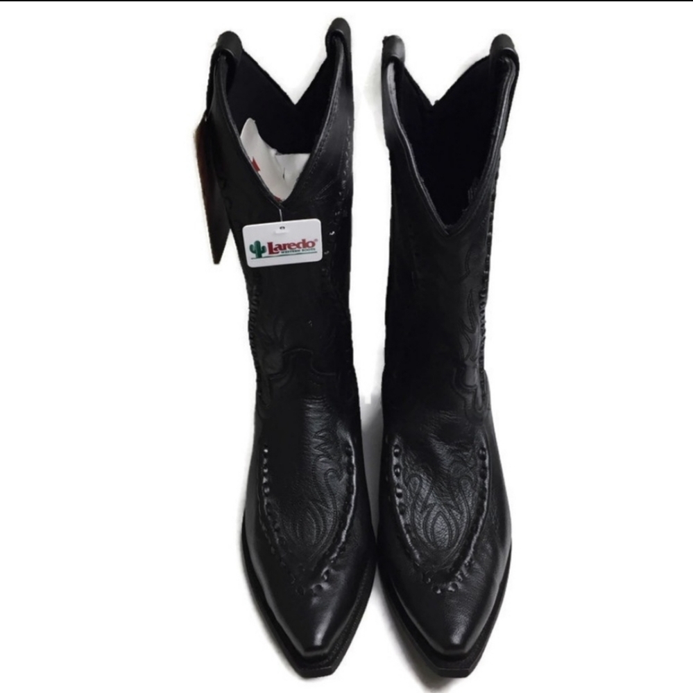 New Laredo Black Goat Bucklace Cowboy Boots Sz 8EW - Picture 2 of 8